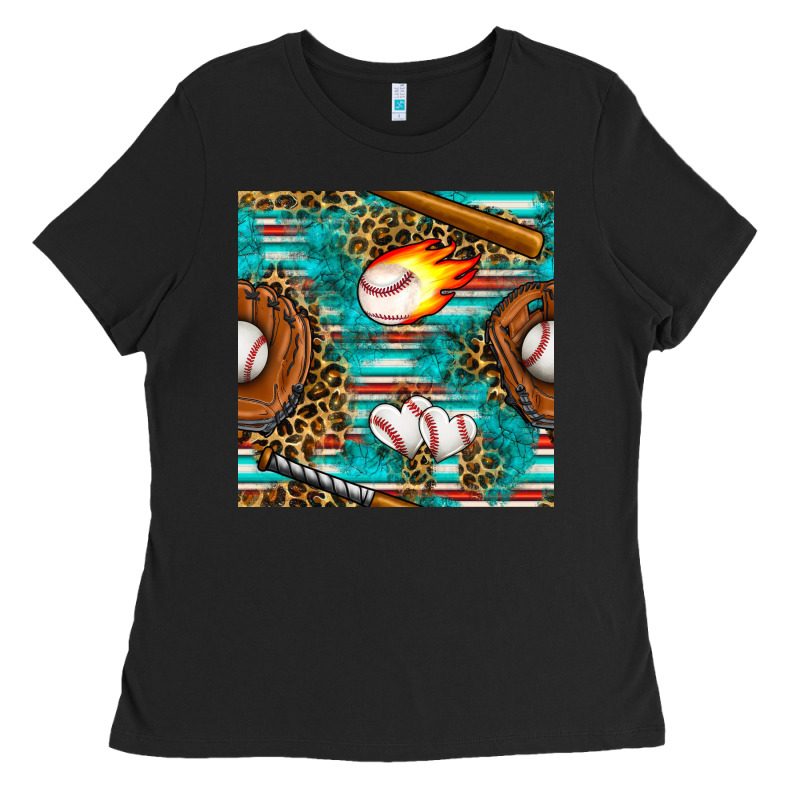 Baseball Glove And Bat With Serape Seamless Pattern Ladies Tee by BundleAndBundleShop | Teevron