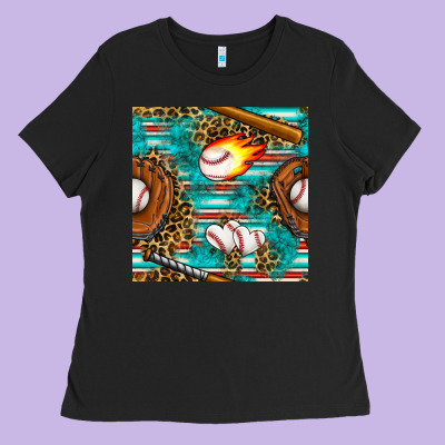 Baseball Glove And Bat With Serape Seamless Pattern Ladies Tee Designed By Bundleandbundleshop
