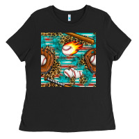 Black baseball glove and bat with serape seamless pattern Ladies Tee - BundleAndBundleShop