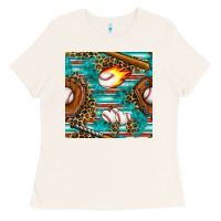 Bone baseball glove and bat with serape seamless pattern Ladies Tee - BundleAndBundleShop