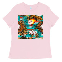 Bubblegum Pink baseball glove and bat with serape seamless pattern Ladies Tee - BundleAndBundleShop