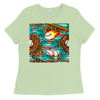 Matcha baseball glove and bat with serape seamless pattern Ladies Tee - BundleAndBundleShop