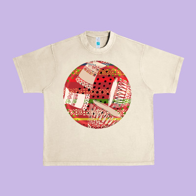 African Fabric Pattern Round Earrings 2 Urban Heavy Tee Designed By Bundleandbundleshop