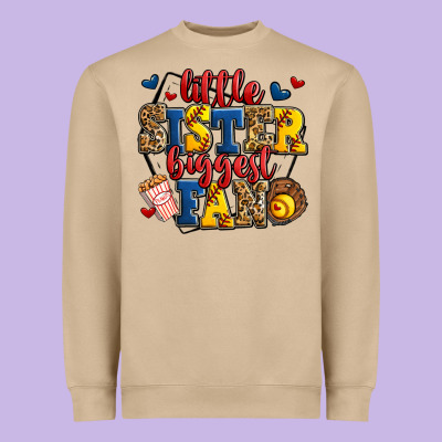 Little Sister Biggest Fan Softball Heavyweight Sweatshirt Designed By Jasminsmagicworld