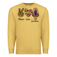 Antique Gold Peace Love Lady Of Guadalupe Premium Sweatshirt - RanaPortraitStore