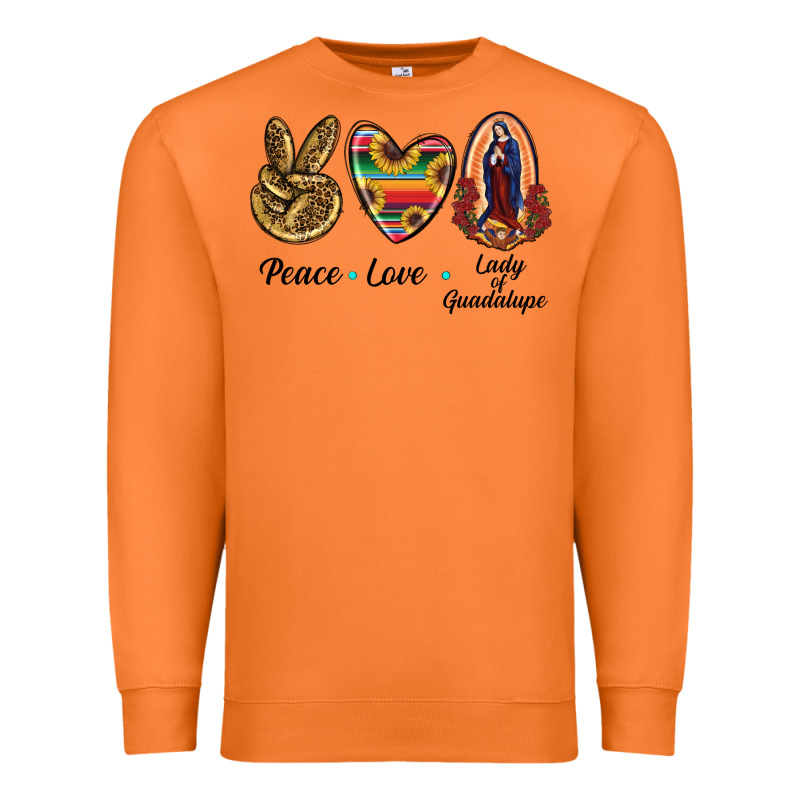 Peace Love Lady Of Guadalupe Premium Sweatshirt by RanaPortraitStore | Teevron