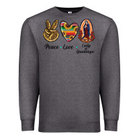 Charcoal Heather Peace Love Lady Of Guadalupe Premium Sweatshirt - RanaPortraitStore