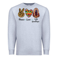 Heather Grey Peace Love Lady Of Guadalupe Premium Sweatshirt - RanaPortraitStore