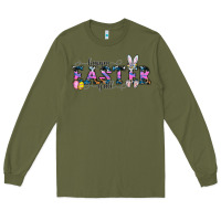 Army Green Happy Easter Y'all Long Sleeve Tee - CowhideDigitalArt