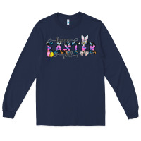 Navy Happy Easter Y'all Long Sleeve Tee - CowhideDigitalArt