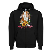 Black Happy easter with bunny and sunflowers Zipper Hoodie - RanaPortraitStore