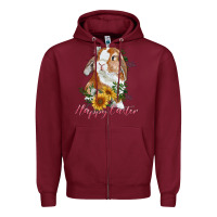 Burgundy Happy easter with bunny and sunflowers Zipper Hoodie - RanaPortraitStore