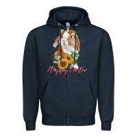 Navy Happy easter with bunny and sunflowers Zipper Hoodie - RanaPortraitStore