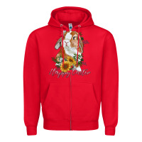 Red Happy easter with bunny and sunflowers Zipper Hoodie - RanaPortraitStore