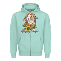 Seafoam Happy easter with bunny and sunflowers Zipper Hoodie - RanaPortraitStore
