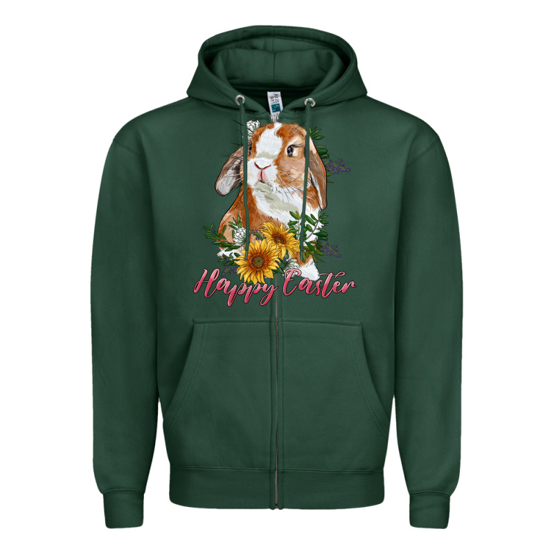 Happy Easter With Bunny And Sunflowers Zipper Hoodie by RanaPortraitStore | Teevron