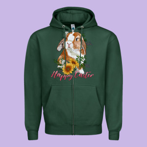 Happy Easter With Bunny And Sunflowers Zipper Hoodie Designed By Ranaportraitstore