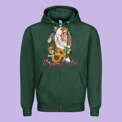 Happy Easter With Bunny And Sunflowers Zipper Hoodie Designed By Ranaportraitstore