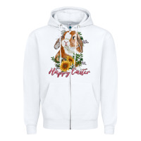White Happy easter with bunny and sunflowers Zipper Hoodie - RanaPortraitStore