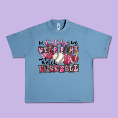 In October We Wear Pink And Watch  Baseball Urban Heavy Tee Designed By Fadigitalartstudio