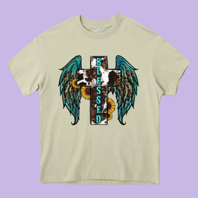 Western Wings Cross Blessed Heavy Core Tee Designed By Ranaportraitstore
