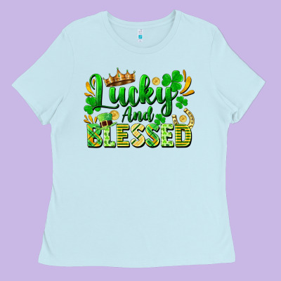 Lucky And Blessed Ladies Tee Designed By Fadigitalartstudio