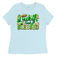 Baby Blue lucky and blessed Ladies Tee - FaDigitalArtStudio