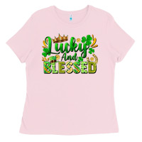 Bubblegum Pink lucky and blessed Ladies Tee - FaDigitalArtStudio