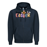 Navy Happy Easter With Cross Zipper Hoodie - RanaPortraitStore