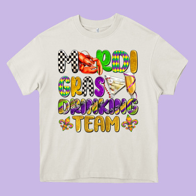 Mardi Gras Drinking Team With Glasses Olivia Heavy Core Tee Designed By Oliviacreatesart