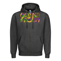 Charcoal Heather Mardi gras colors with leopard Zipper Hoodie - RanaPortraitStore