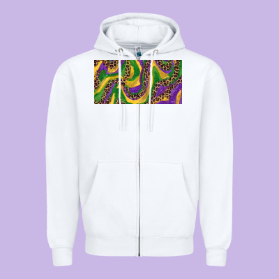 Mardi Gras Colors With Leopard Zipper Hoodie Designed By Ranaportraitstore