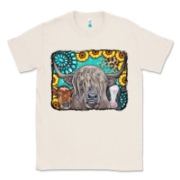 Natural Cows Glitter Turquoise Leopard Sunflowers Classic Tee - CowCowDesign