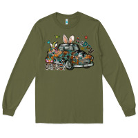 Army Green Happy Easter Long Sleeve Tee - CowhideDigitalArt