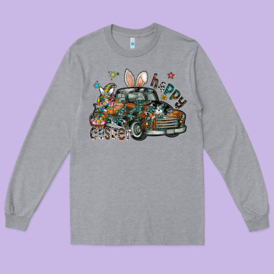 Happy Easter Long Sleeve Tee Designed By Cowhidedigitalart