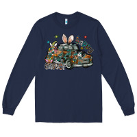 Navy Happy Easter Long Sleeve Tee - CowhideDigitalArt