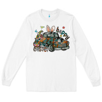 White Happy Easter Long Sleeve Tee - CowhideDigitalArt