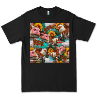 Black cow with aztec and sunflowers seamless pattern Premium Tee - FaDigitalArtStudio