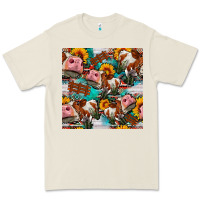 Bone cow with aztec and sunflowers seamless pattern Premium Tee - FaDigitalArtStudio