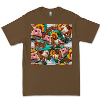 Cacao cow with aztec and sunflowers seamless pattern Premium Tee - FaDigitalArtStudio