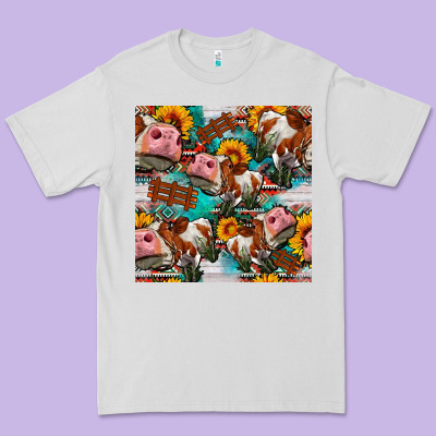 Cow With Aztec And Sunflowers Seamless Pattern Premium Tee Designed By Fadigitalartstudio