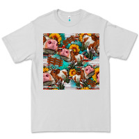 Dove Grey cow with aztec and sunflowers seamless pattern Premium Tee - FaDigitalArtStudio