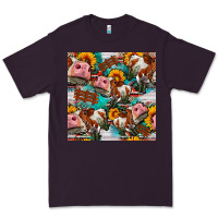 Plum cow with aztec and sunflowers seamless pattern Premium Tee - FaDigitalArtStudio