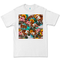 White cow with aztec and sunflowers seamless pattern Premium Tee - FaDigitalArtStudio
