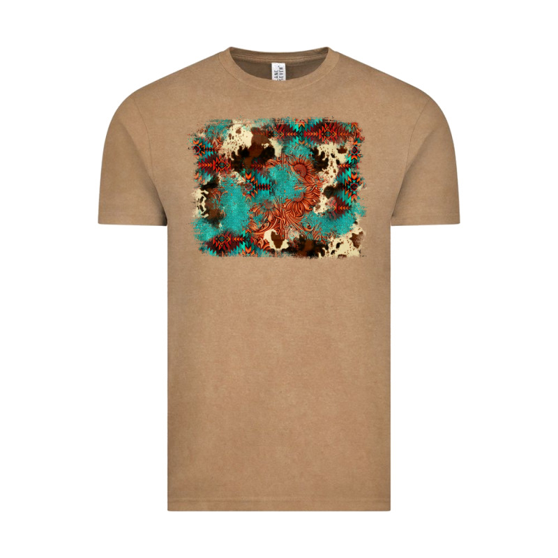Aztec Turquoise Glitter Cowhide  Tooled Leather Ba Vintage Tee by FaDigitalArtStudio | Teevron