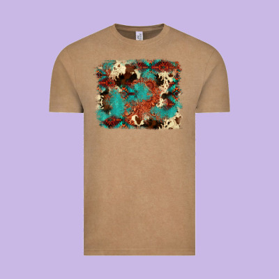 Aztec Turquoise Glitter Cowhide  Tooled Leather Ba Vintage Tee Designed By Fadigitalartstudio