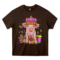 Chocolate Brown mardi gras pig Heavy Core Tee - OliviaCreatesArt