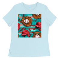 Baseball Helmet And Glove With Serape Seamless Pattern Ladies Tee | Teevron
