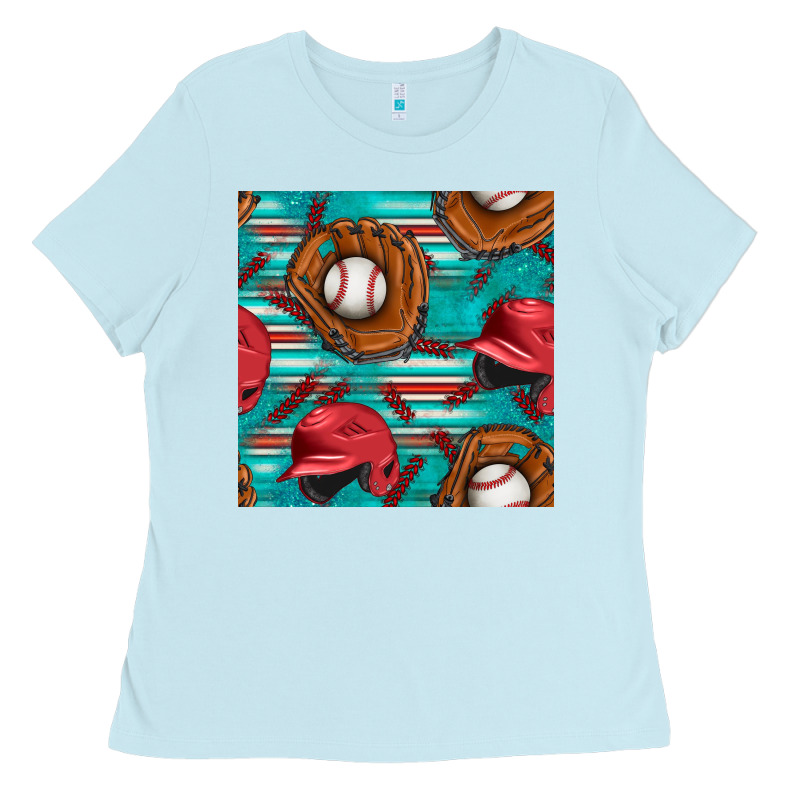 Baseball Helmet And Glove With Serape Seamless Pattern Ladies Tee by BundleAndBundleShop | Teevron