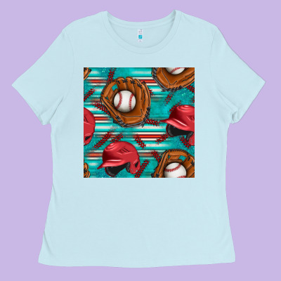 Baseball Helmet And Glove With Serape Seamless Pattern Ladies Tee Designed By Bundleandbundleshop
